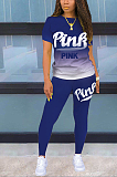Letter Print Home Dress Gradient Ramp Short Sleeve Long Pants Sets SFM0259