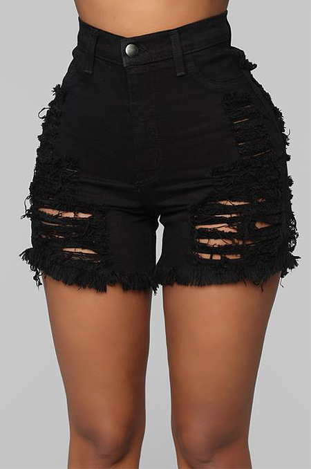 Women Fashion Holes Rip High Waists Shorts Jean WE7103