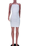 Women Pure Color Hollow Out Ruffle Mini Dress JHZ8053