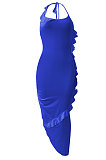 Pure Color Flounce Shirred Detail Midi Dress NK245
