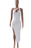 Women Pure Color Inclined Shoulder Open Fork Mini Dress NK246