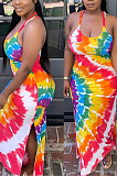 Euramerican Positioning Print Sling Open Fork Long Dress SDE2119