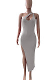 Women Pure Color Inclined Shoulder Open Fork Mini Dress NK246