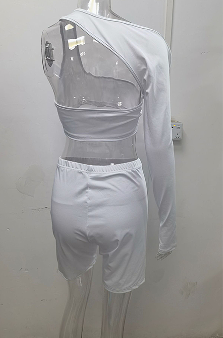 One Shoulder Sexy Hollow Sport Long Sleeve Shorts Sets SFM0258