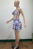 Plaid Printing Casual Chest Wrap Skirts Sets AMM8353
