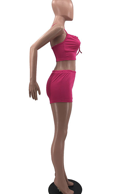 Pure Color Bind Condole Belt Backless Shorts Sets MQX2352