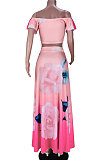 Euramerican Women Hurnt Flower Skirts Sets JZH8048