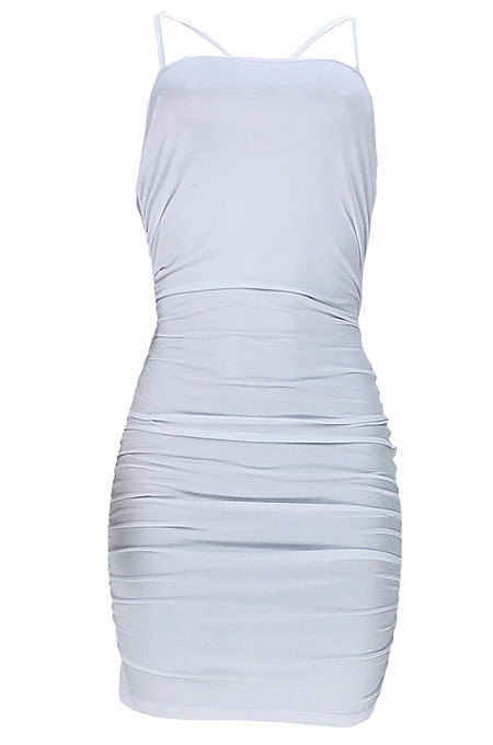 Women Pure Color Hollow Out Ruffle Mini Dress JHZ8053