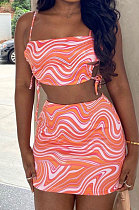 Women Sleeveless Printing Open Fork Casual Skirts Sets JZH8055