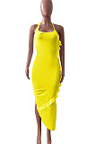 Pure Color Flounce Shirred Detail Midi Dress NK245