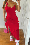 Pure Color Flounce Shirred Detail Midi Dress NK245