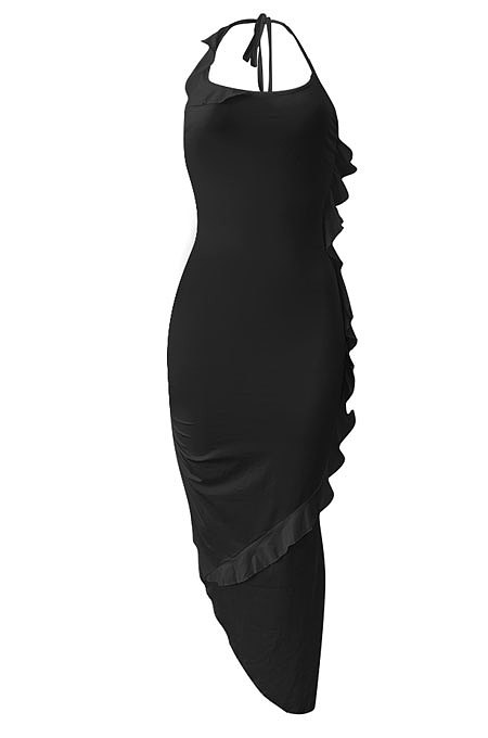 Pure Color Flounce Shirred Detail Midi Dress NK245