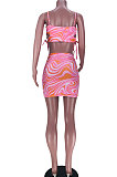 Women Sleeveless Printing Open Fork Casual Skirts Sets JZH8055