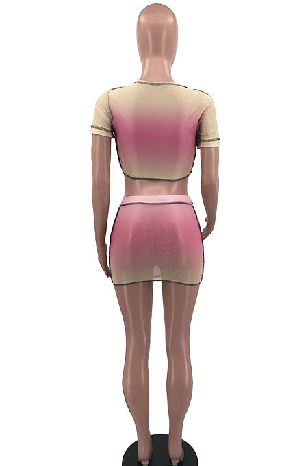 Sexy Casual Gradient Color Net Yarn Two-Pieces MQX2353