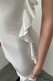 Pure Color Flounce Shirred Detail Midi Dress NK245