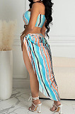 Fashion Sexy Boob Tube Top Colorful Stripe Long Skirts Sets MK051