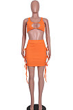 Pure Color Sexy Club Hollow Out Bind Vest Skirts Sets MA6687