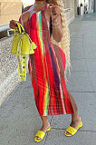 Condole Belt Vest Deep V Neck Tie Dye Cultivate One's Morality Sexy Double Open Fork Long Dress AYM5021