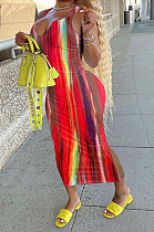 Condole Belt Vest Deep V Neck Tie Dye Cultivate One's Morality Sexy Double Open Fork Long Dress AYM5021