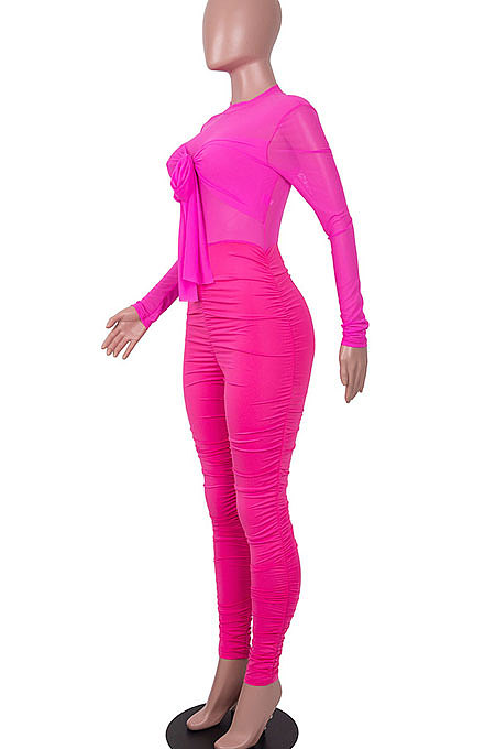 Pure Color Sexy Long Sleeve Bodycon Jumpsuits MA6691