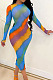 Fashion Sexy Perspective Colorful Print Long Sleeve Dress QZ6127 