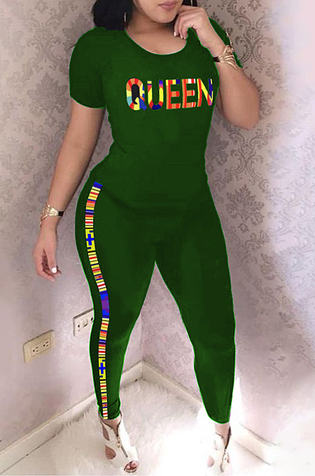 Casual Short Sleeve Letter Print Stripe Pants Sets SFM0246