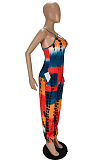 Loose Pocket Tie-Dye Printed Halter Trousers Jumpsuit  MN8359