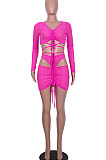 Sexy Fashion Knotted Strap Perspective Net Yarn Skirts Sets MA6690