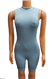 Trendy Sexy Pit Bar Pure Color Cultivate One's Morality Sleeveless Romper Shorts FA7180