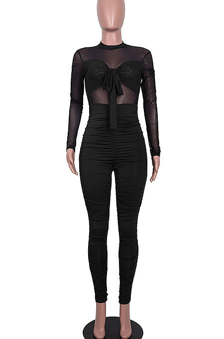 Pure Color Sexy Long Sleeve Bodycon Jumpsuits MA6691