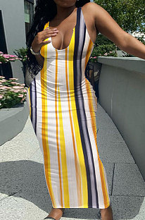 Condole Belt Vest Deep V Neck Tight Long Dress FA7230