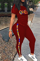 Casual Short Sleeve Letter Print Stripe Pants Sets SFM0246