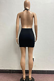 Trendy Women Backless Knotted Strap Pit Bar Pure Color Sexy Mini Dress AYM5023