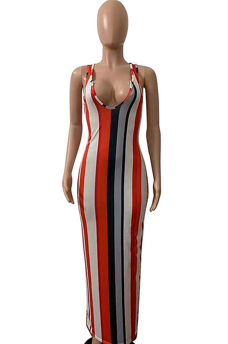 Condole Belt Vest Deep V Neck Tight Long Dress FA7230