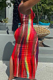 Condole Belt Vest Deep V Neck Tie Dye Cultivate One's Morality Sexy Double Open Fork Long Dress AYM5021