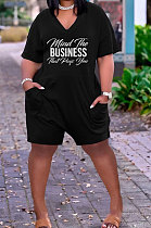 Fashion Women V Neck Printing Loose Ropmer Shorts AYM5022