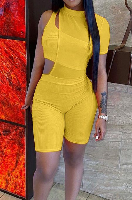 Fashion Pit Bar Oen Shoulder Net Yarn Two-Piece QZ4340