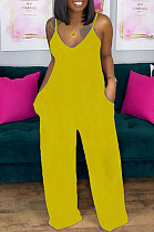 Summer Sexy Pure Color Deep V-Neck Halter Jumpsuits SFM0257-3