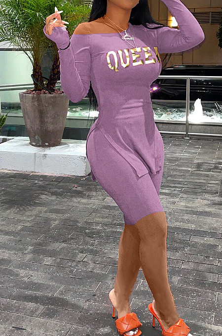 Fashion Summer Pure Color Open Fork Long Sleeve Shorts Sets SDE3110