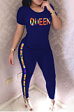 Casual Short Sleeve Letter Print Stripe Pants Sets SFM0246