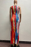 Condole Belt Vest Deep V Neck Tie Dye Cultivate One's Morality Sexy Double Open Fork Long Dress AYM5021