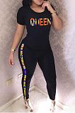Casual Short Sleeve Letter Print Stripe Pants Sets SFM0246