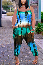 Loose Pocket Tie-Dye Printed Halter Trousers Jumpsuit  MN8359