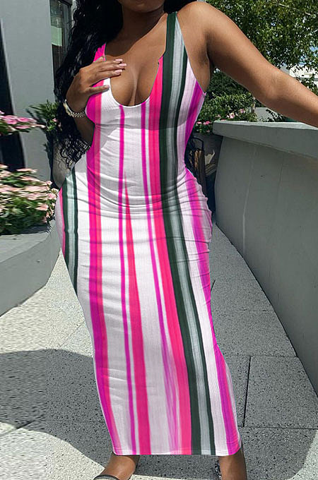 Condole Belt Vest Deep V Neck Tight Long Dress FA7230