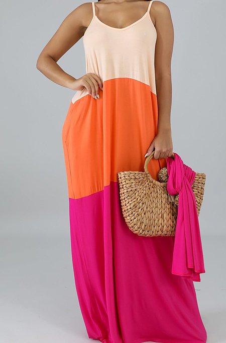 Fashion Casual Loose V Necl Have Pocket Sling Dress SMR10134