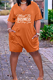 Fashion Women V Neck Printing Loose Ropmer Shorts AYM5022