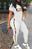 Casual Short Sleeve Letter Print Stripe Pants Sets SFM0246