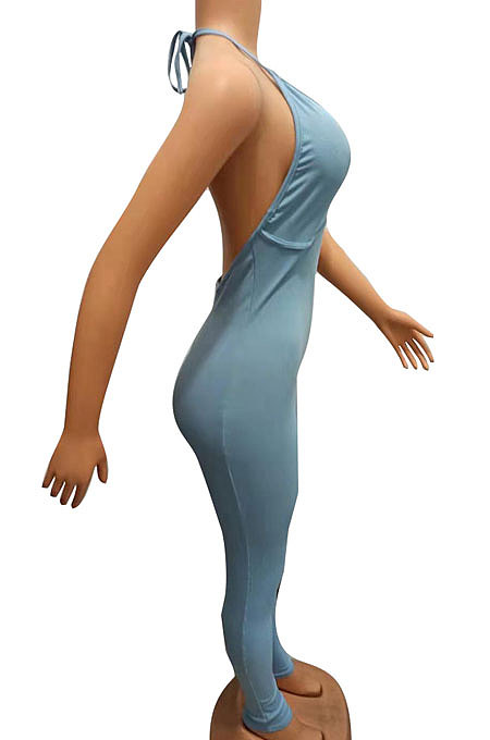 Trendy Sexy Pit Bar Cultivate One's Morality Pure Color Bodycon Jumpsuits FA7181