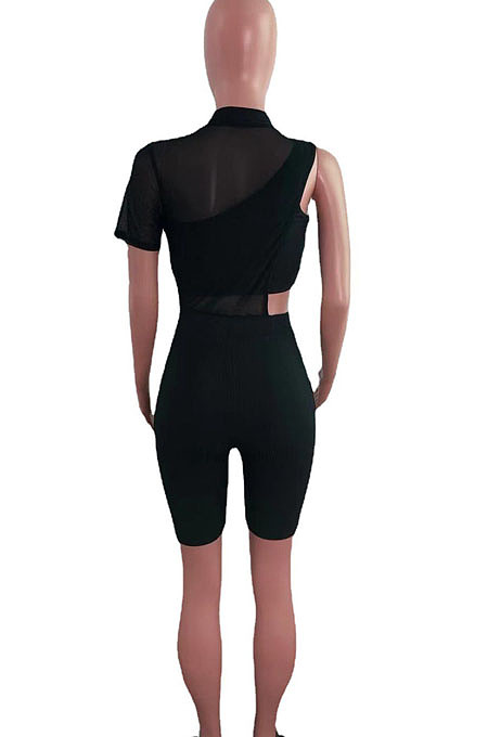 Fashion Pit Bar Oen Shoulder Net Yarn Two-Piece QZ4340