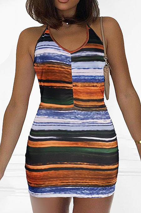 Sexy Hang A Neck Pachage Buttocks Mini Dress MK052